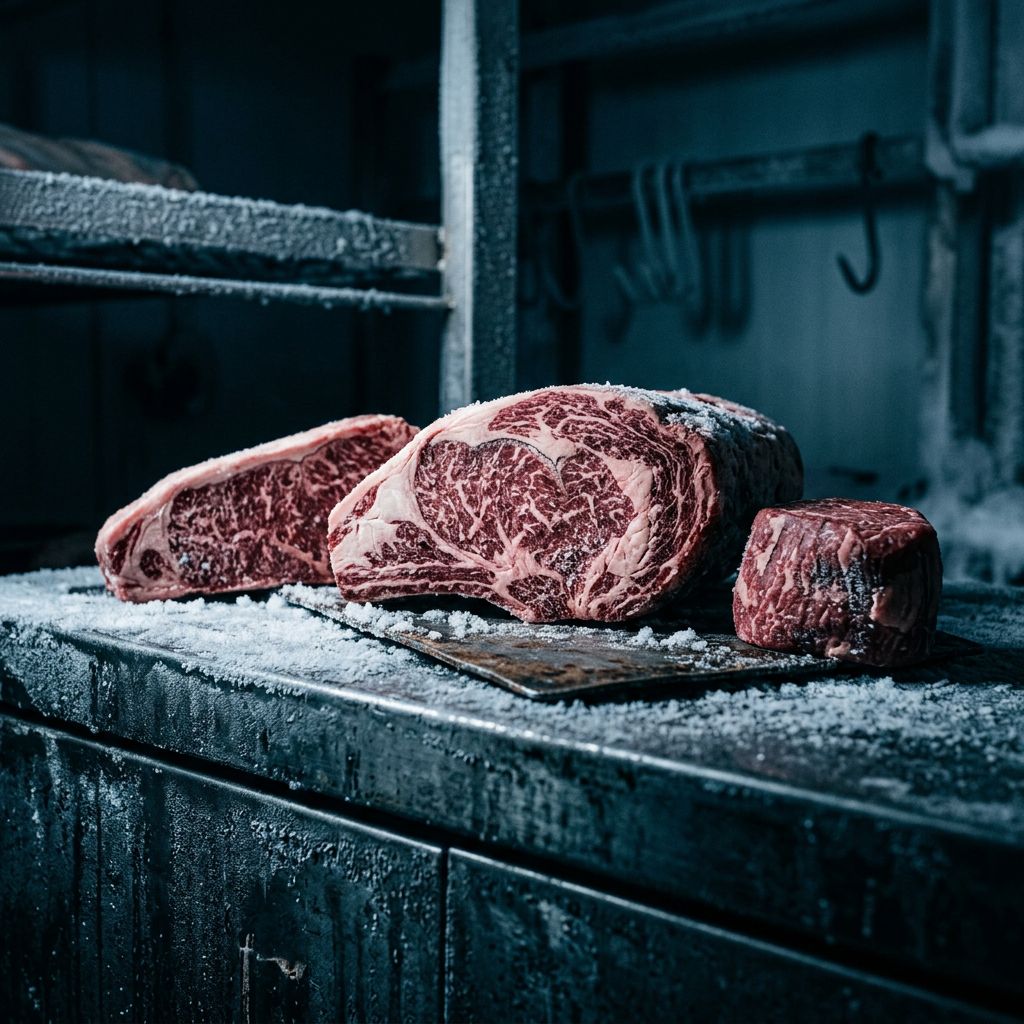 Premium beef cuts in cold storage